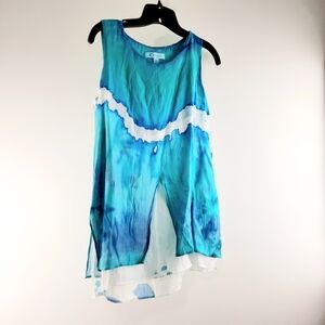 Asymmetrical Blue and White Ruffled Tank Top